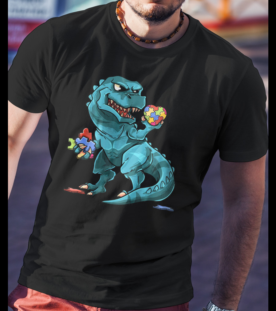Autism Awareness Dinosaur Puzzle Rex Heart T-Shirt