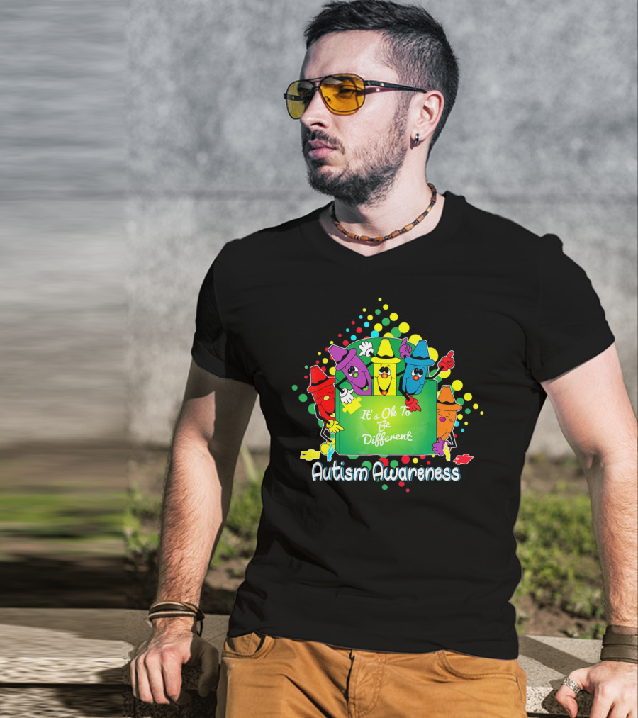 It's Ok To Be Different Autism Awareness Crayons T-Shirt