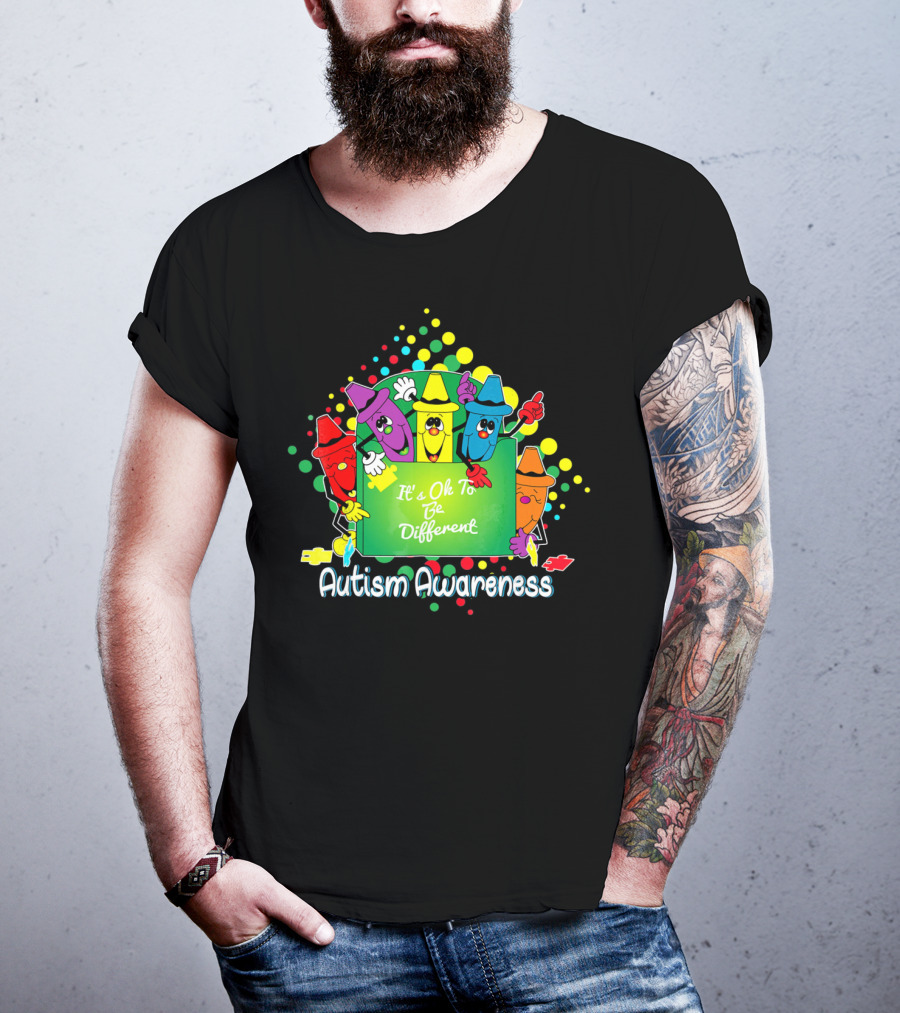 It's Ok To Be Different Autism Awareness Crayons T-Shirt