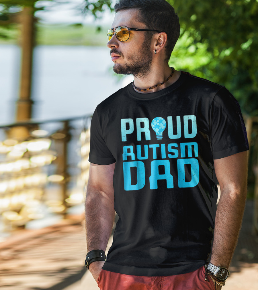Proud Autism Dad Light Bulb Puzzle T-Shirt
