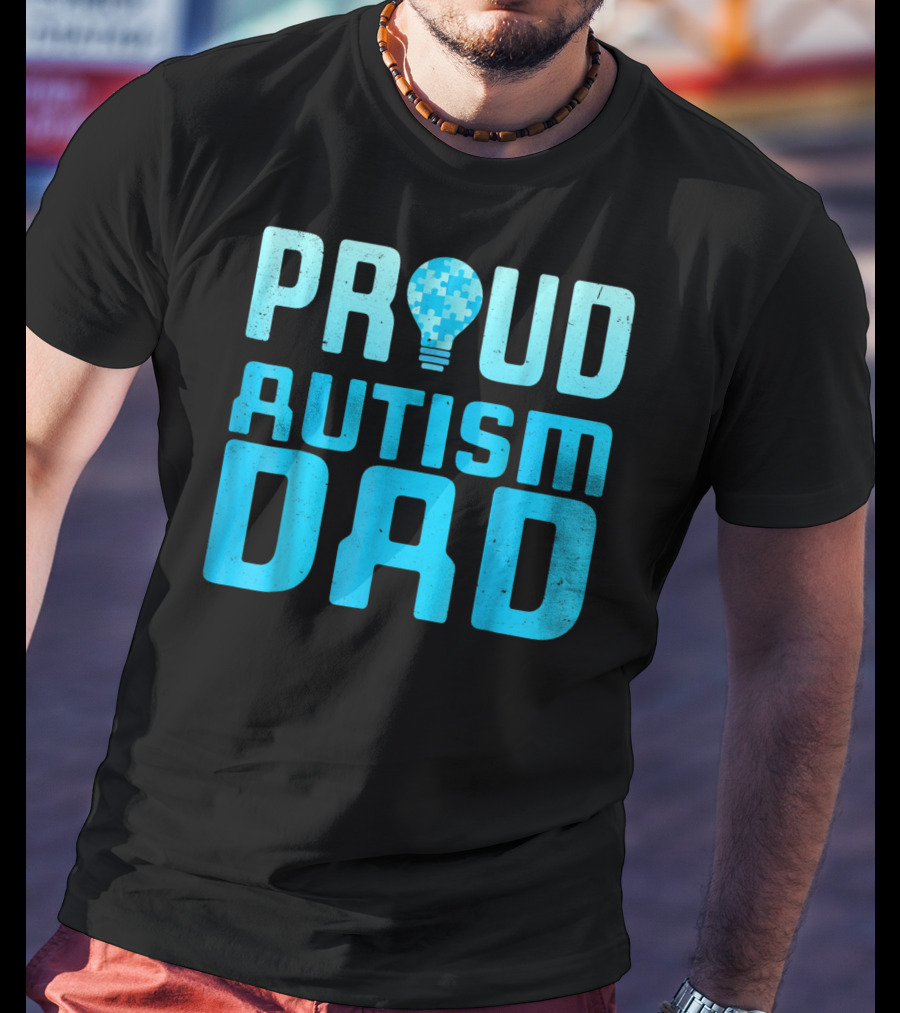 Proud Autism Dad Light Bulb Puzzle T-Shirt