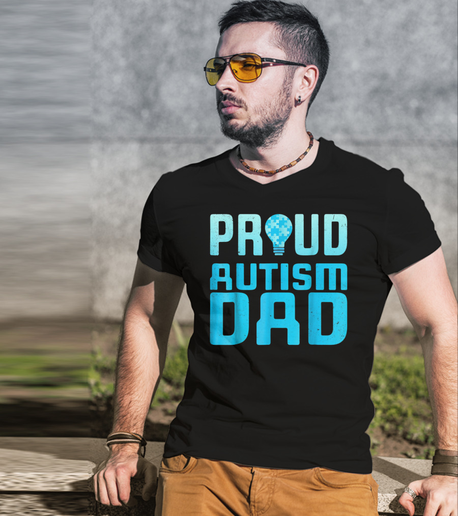 Proud Autism Dad Light Bulb Puzzle T-Shirt