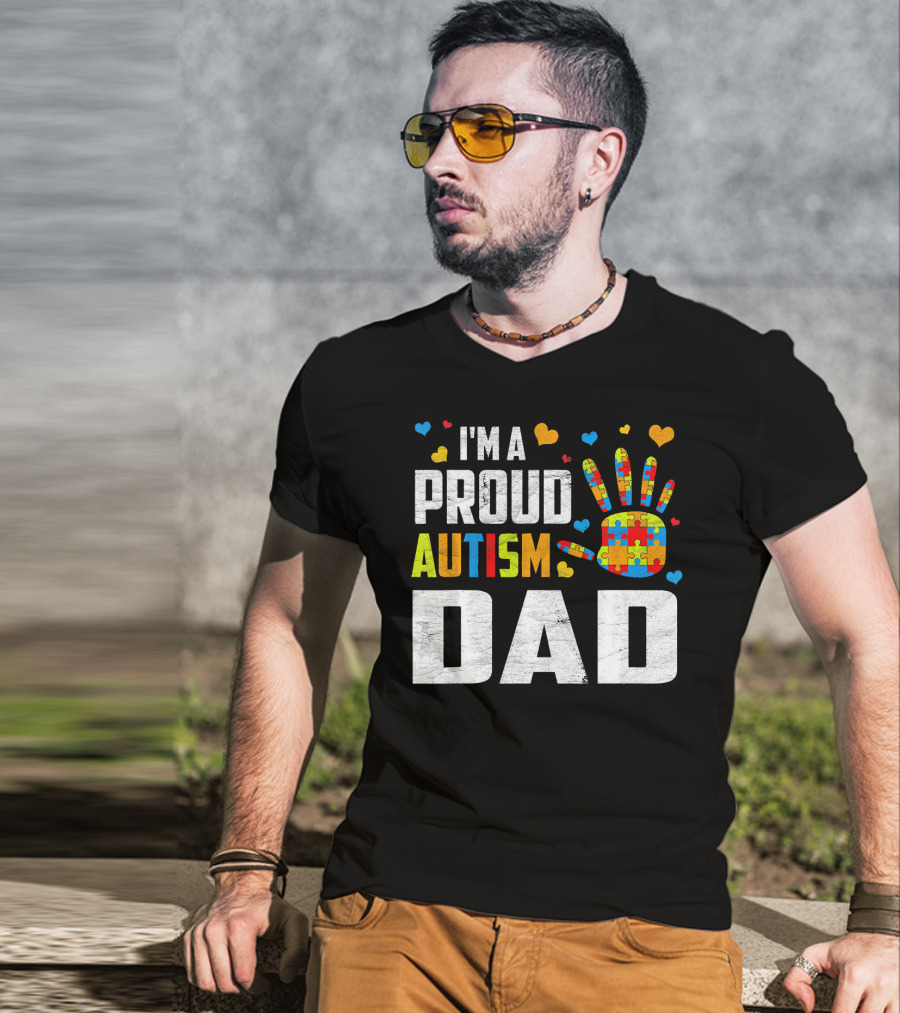I'm A Proud Autism Dad Autism Awareness Puzzle Piece Heart T-Shirt