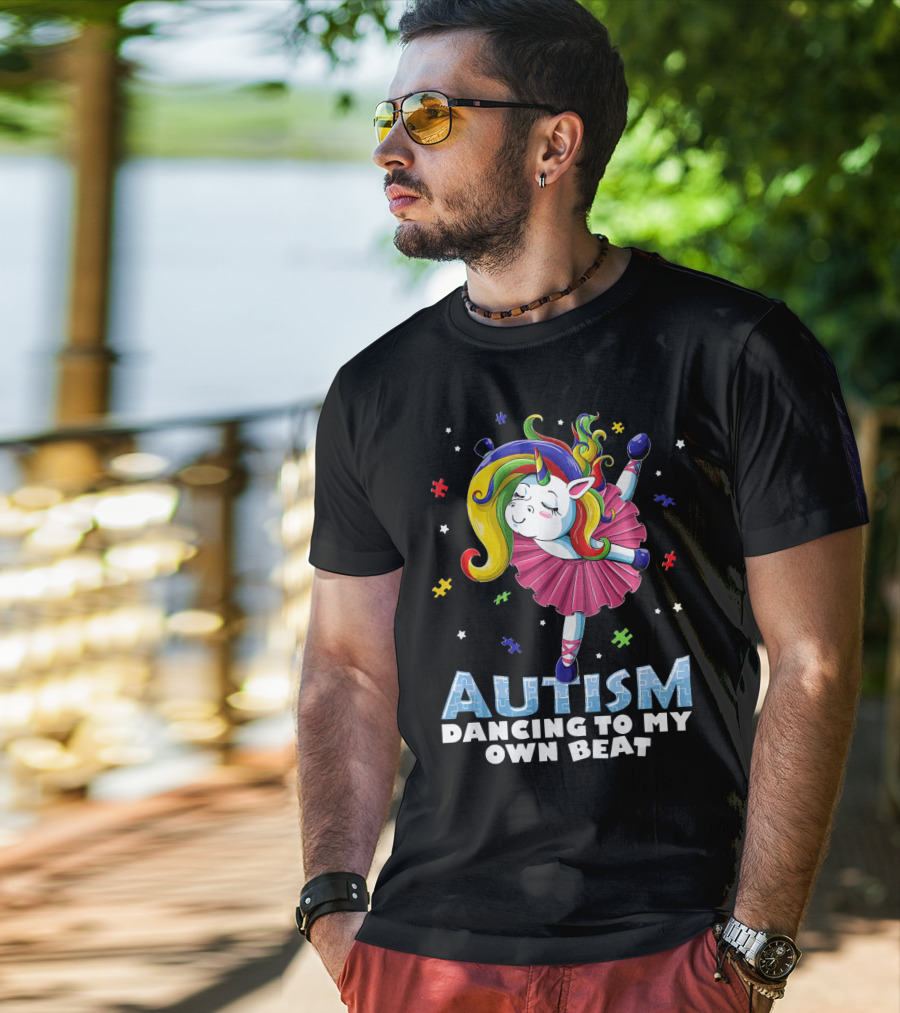 Autism Dancing To My Own Beat Unicorn With Puzzles T-Shirt