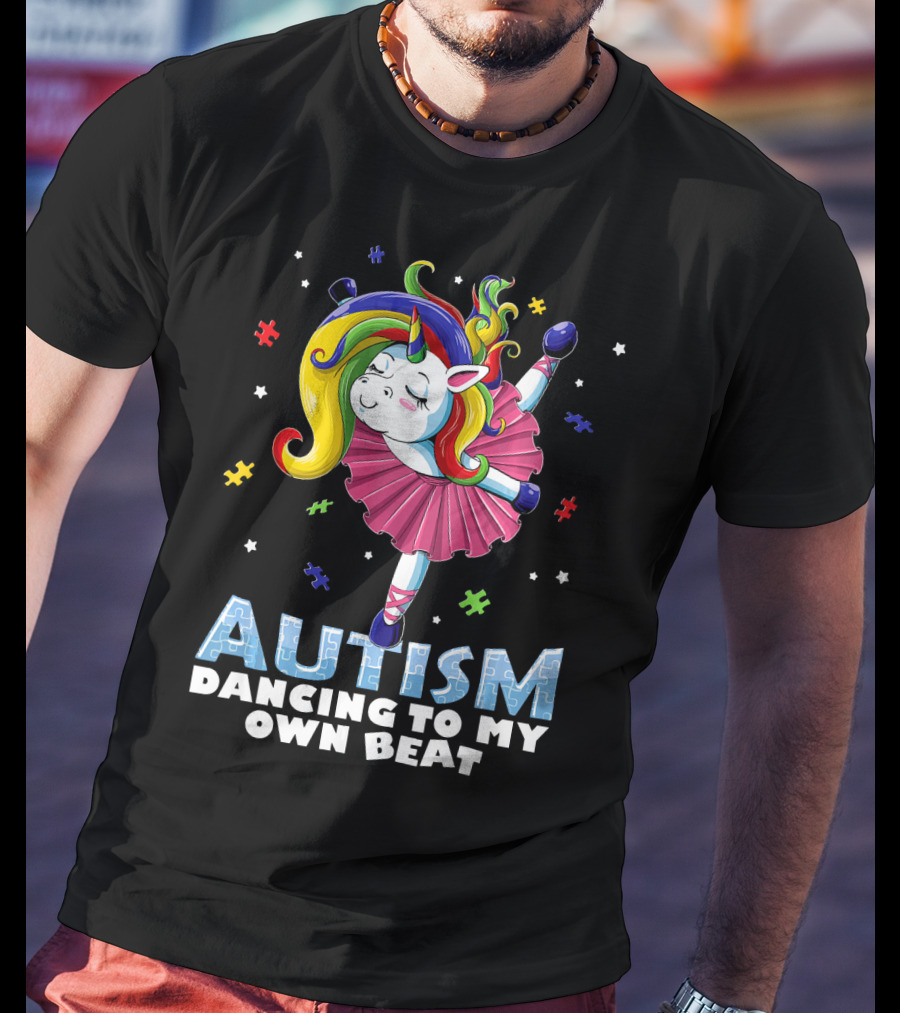 Autism Dancing To My Own Beat Unicorn With Puzzles T-Shirt