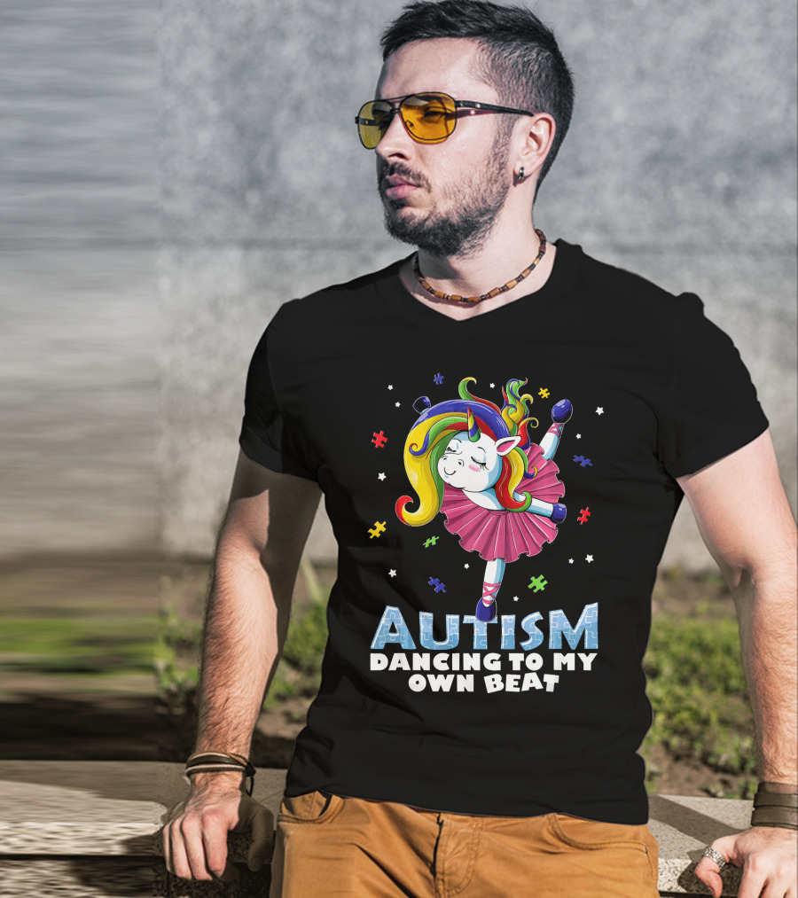 Autism Dancing To My Own Beat Unicorn With Puzzles T-Shirt