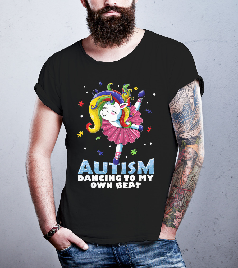 Autism Dancing To My Own Beat Unicorn With Puzzles T-Shirt