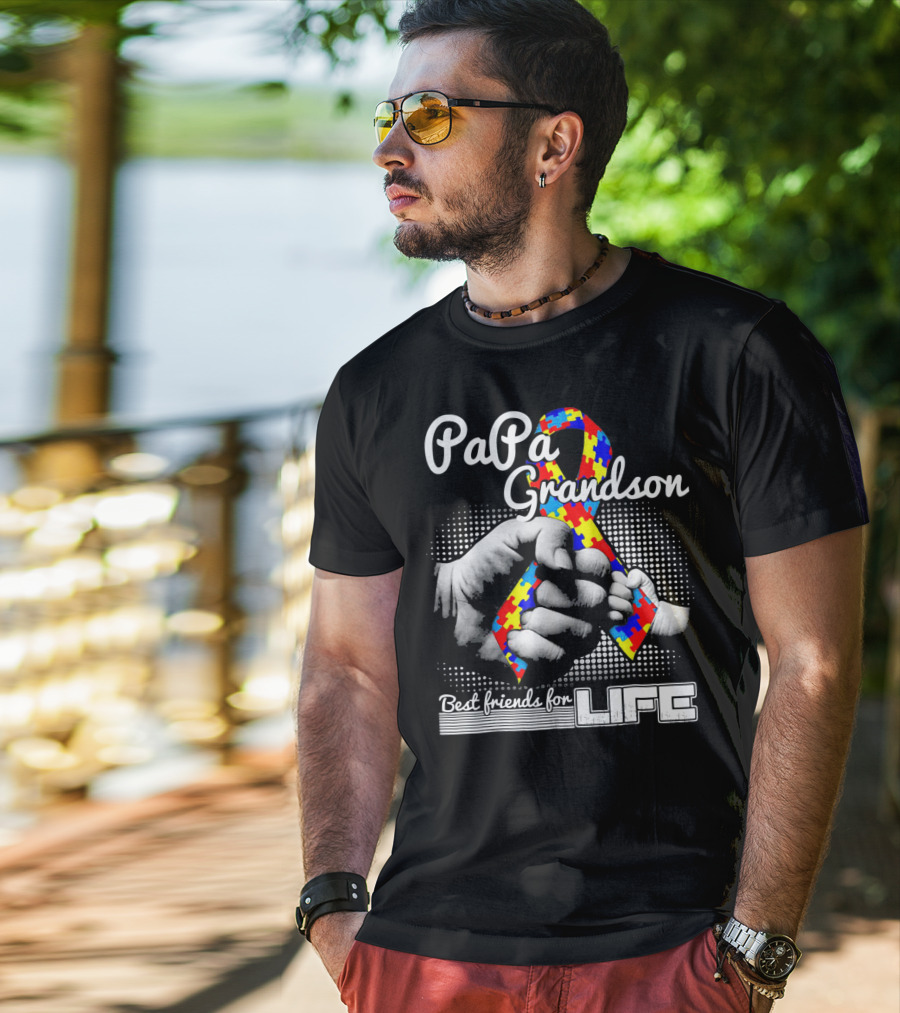 PaPa Grandson Best Friends For Life Autism Puzzle T-Shirt