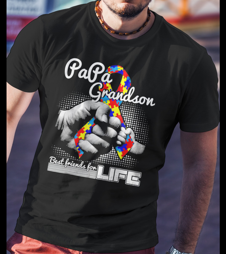 PaPa Grandson Best Friends For Life Autism Puzzle T-Shirt