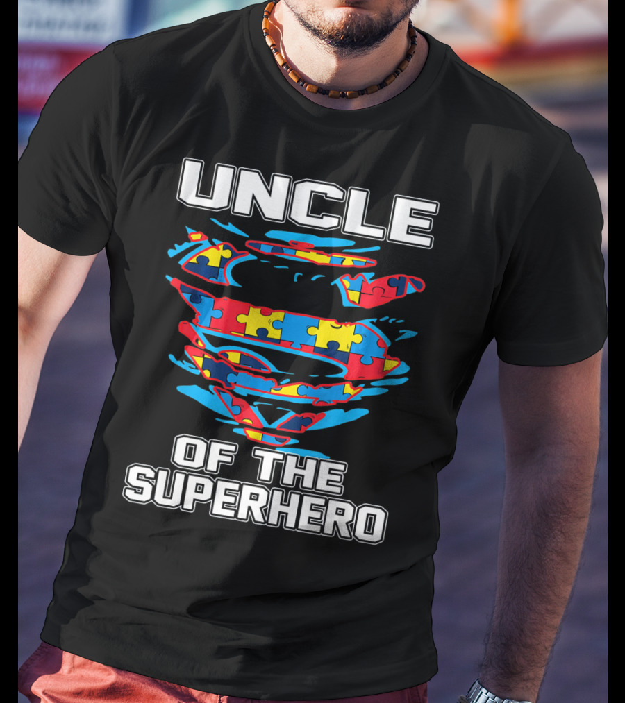 Uncle Autism Superhero Puzzle Logo Awareness T-Shirt