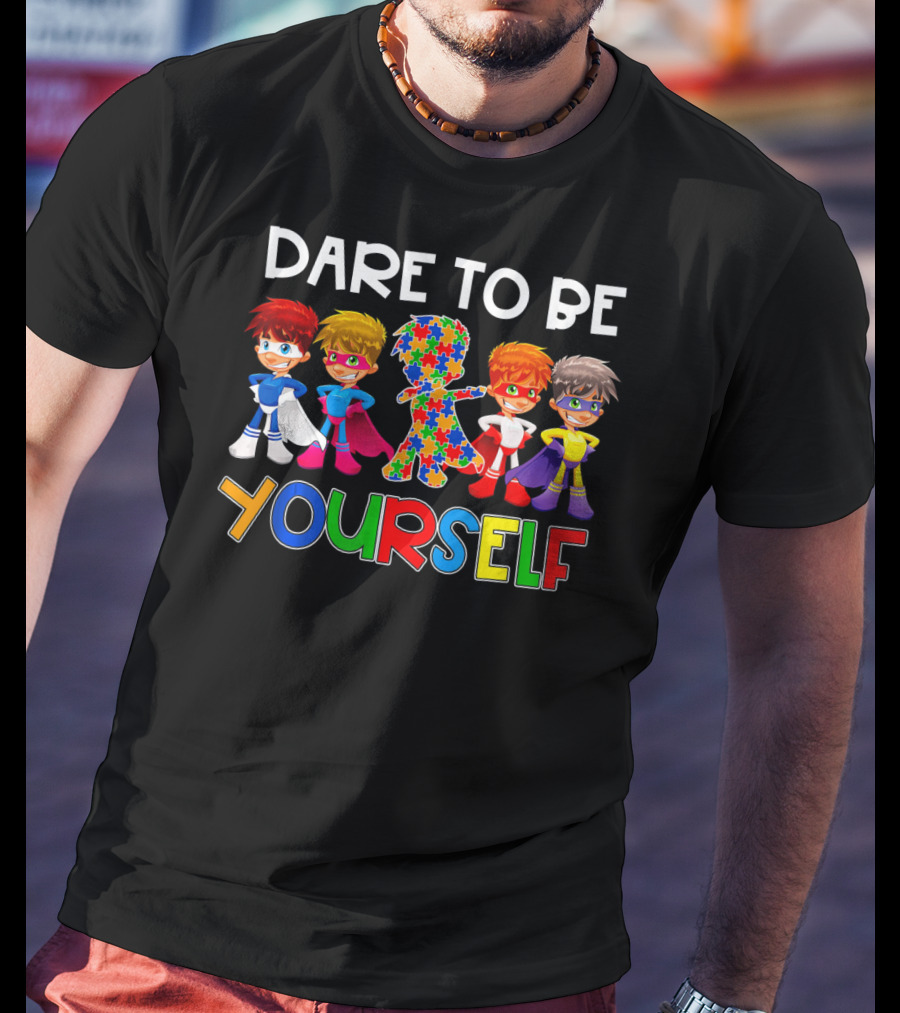Dare To Be Yourself Autism Awareness Superhero Kids T-Shirt
