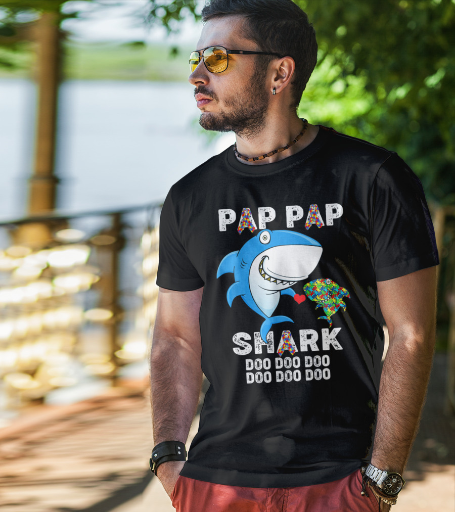 Pap Pap Shark Autism Awareness Doo Doo Doo T-Shirt