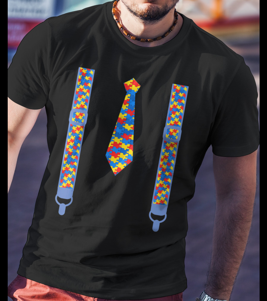 Autism Awareness Tie And Suspenders Puzzle T-Shirt