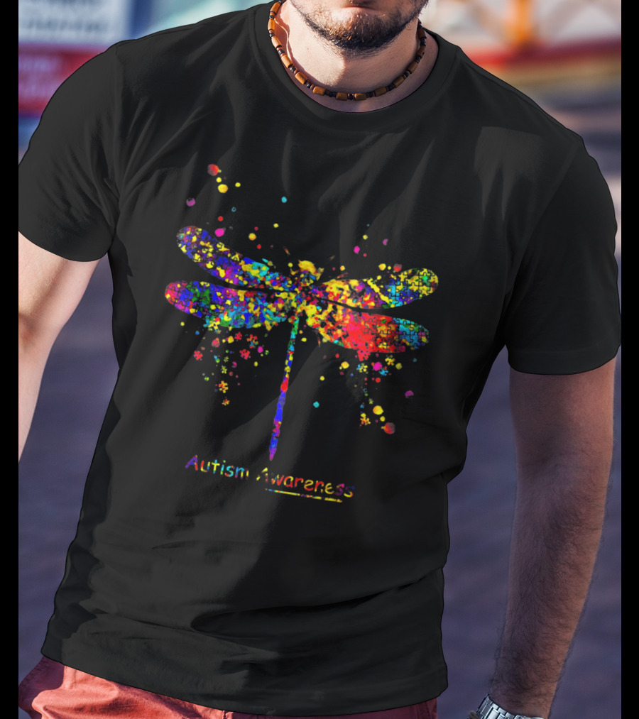 Dragonfly Autism Awareness Colorful Splash T-Shirt