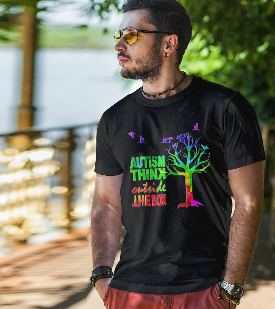 Autism Awareness Think Outside The Box Ribbon MomDadKid Autist T-Shirt