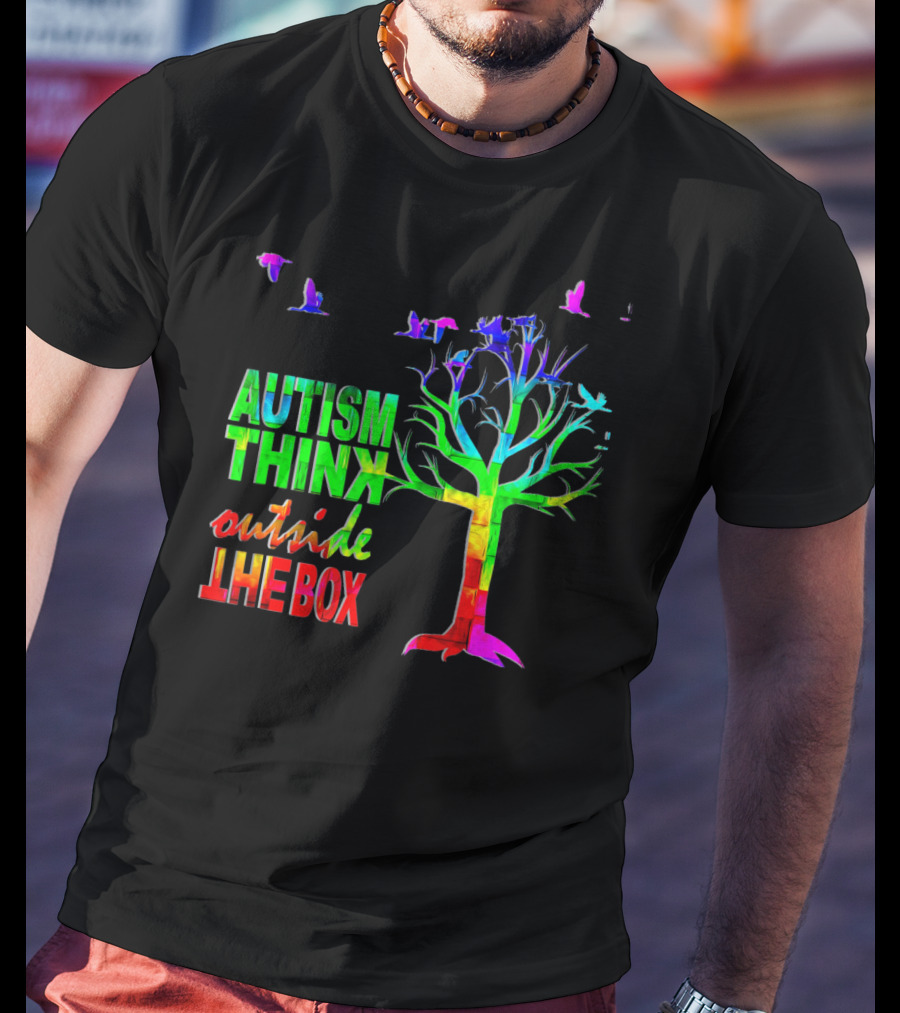 Autism Awareness Think Outside The Box Ribbon MomDadKid Autist T-Shirt
