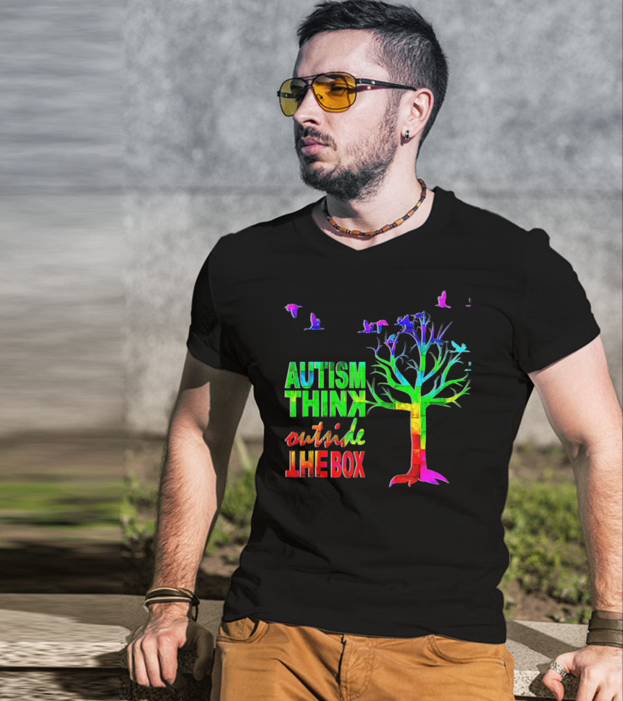 Autism Awareness Think Outside The Box Ribbon MomDadKid Autist T-Shirt