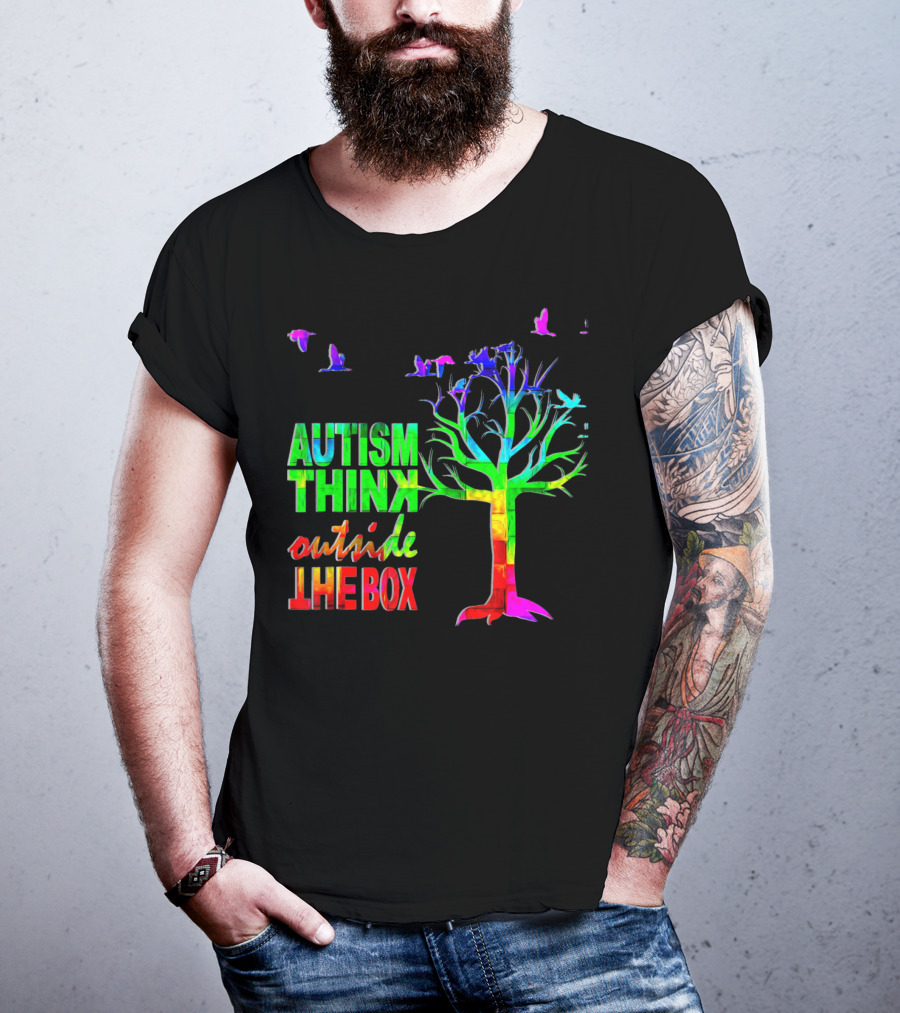 Autism Awareness Think Outside The Box Ribbon MomDadKid Autist T-Shirt