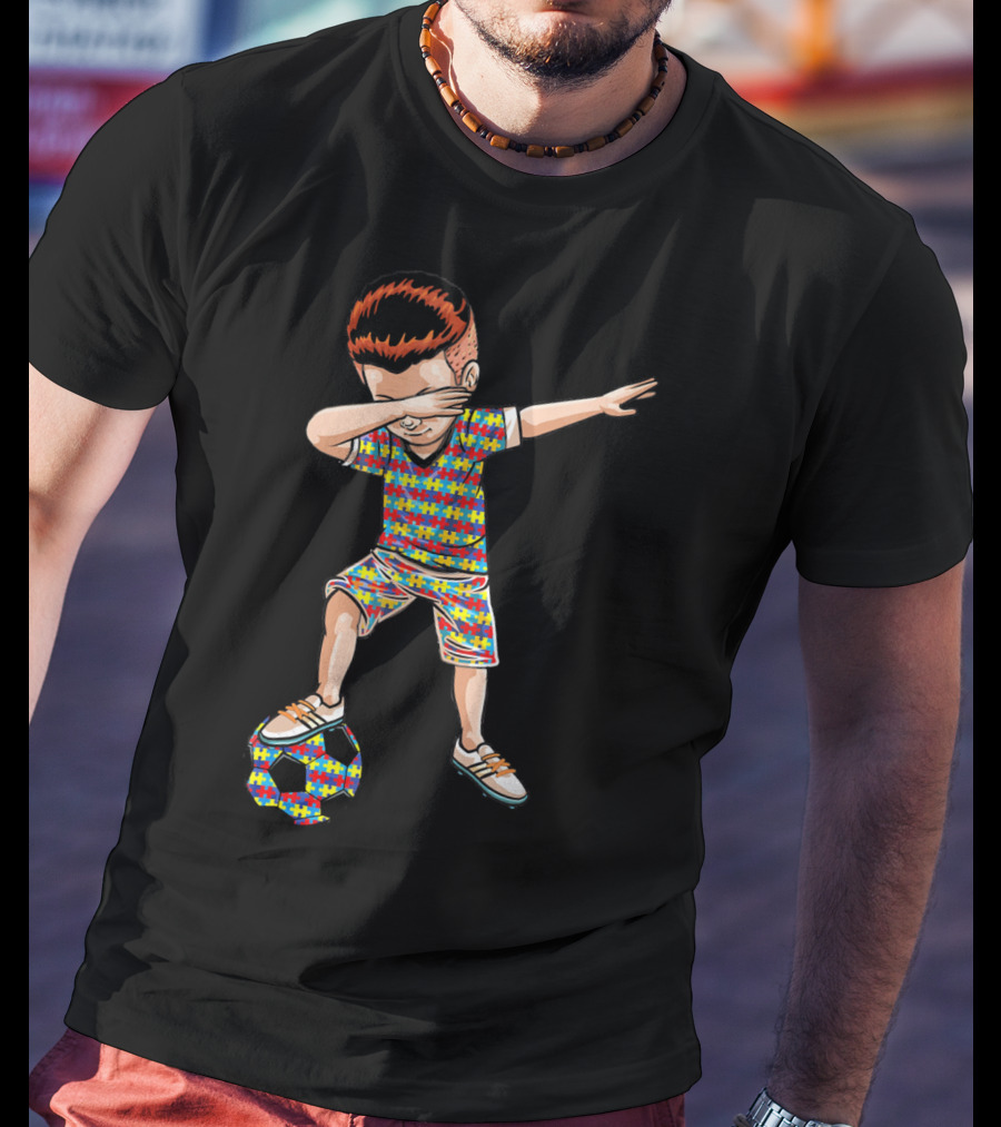 Dabbing Boy Soccer Autism Awareness Puzzle T-Shirt