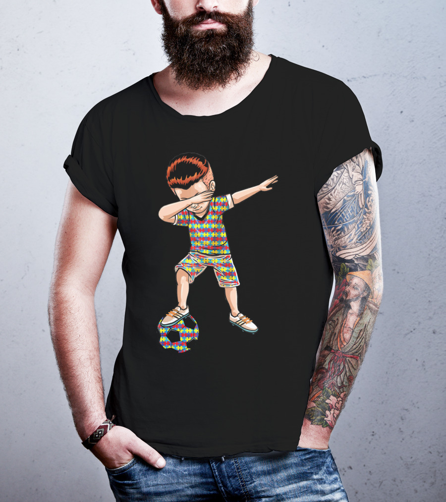 Dabbing Boy Soccer Autism Awareness Puzzle T-Shirt