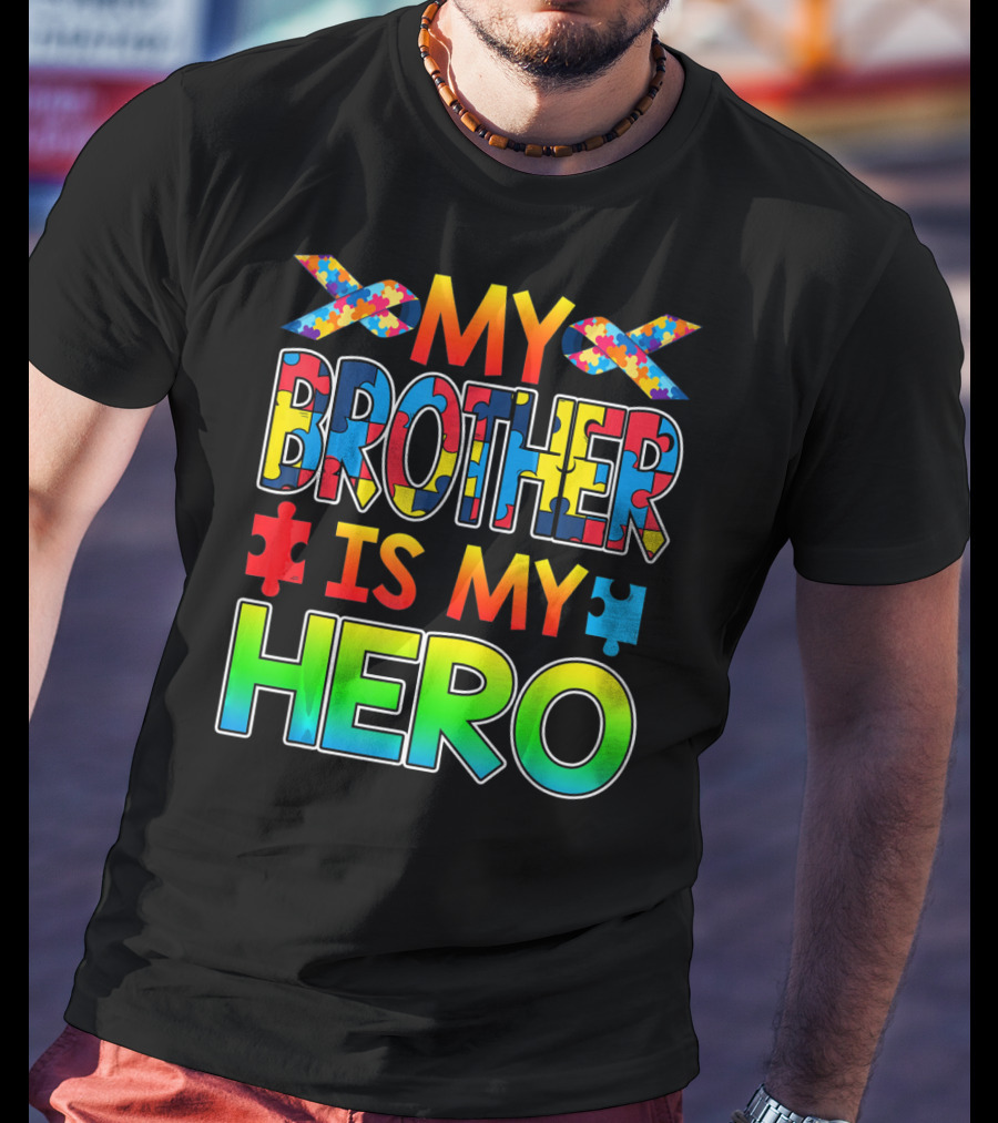 Autism Awareness My Brother Is My Hero Puzzle Ribbon T-Shirt