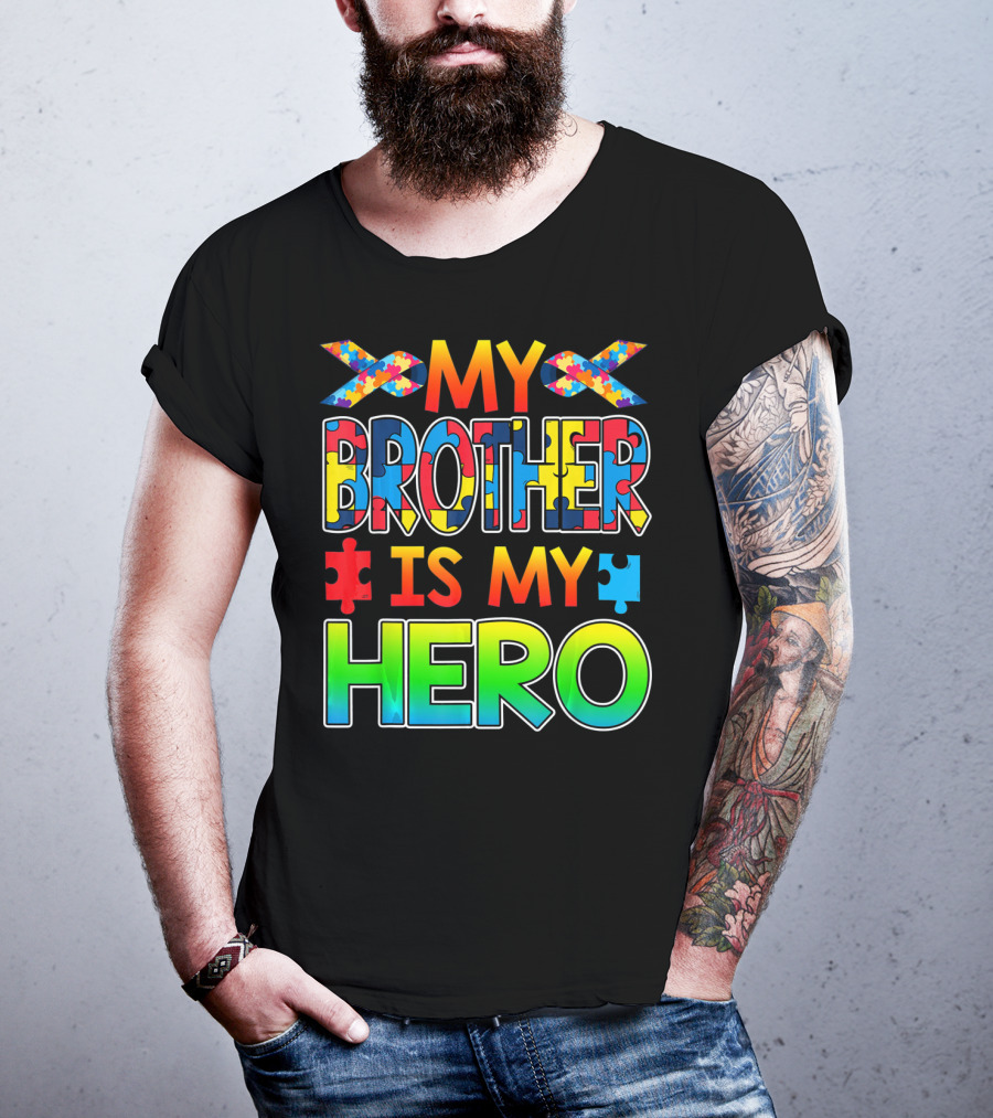 Autism Awareness My Brother Is My Hero Puzzle Ribbon T-Shirt