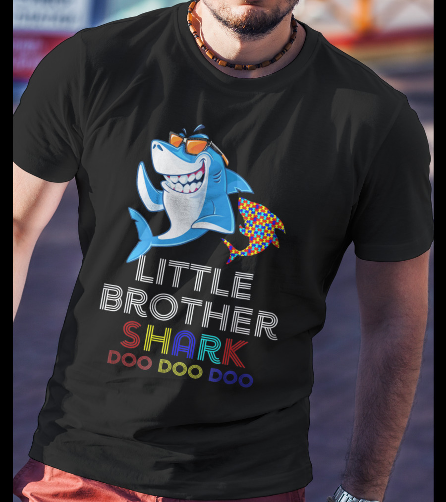 Little Brother Shark Autism Awareness Doo Doo Doo T-Shirt