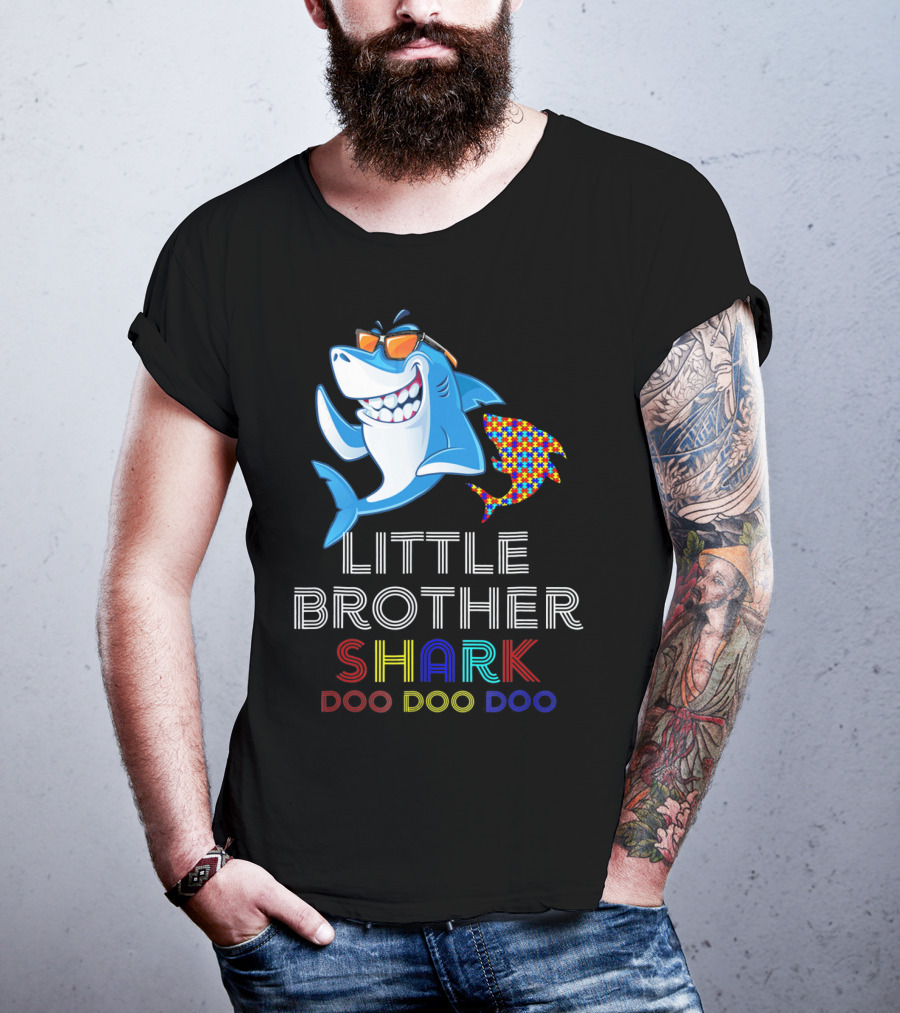 Little Brother Shark Autism Awareness Doo Doo Doo T-Shirt