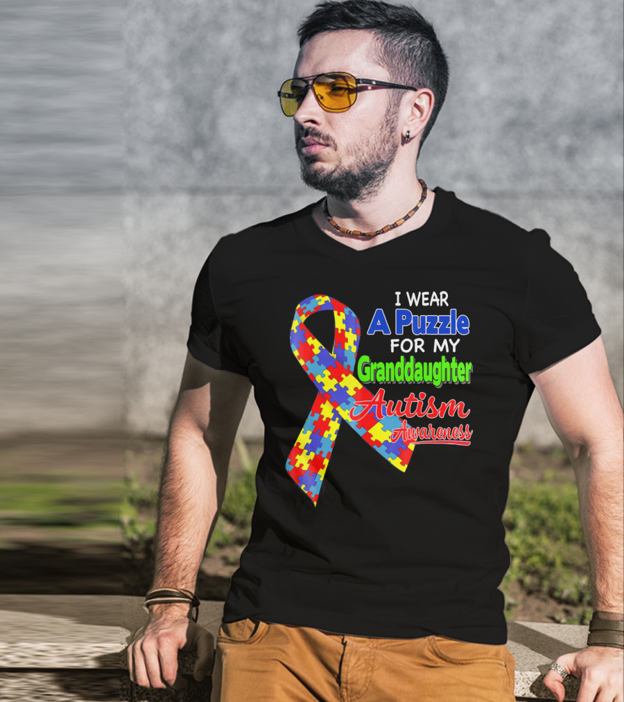 I Wear A Puzzle For My Granddaughter Autism Awareness T-Shirt