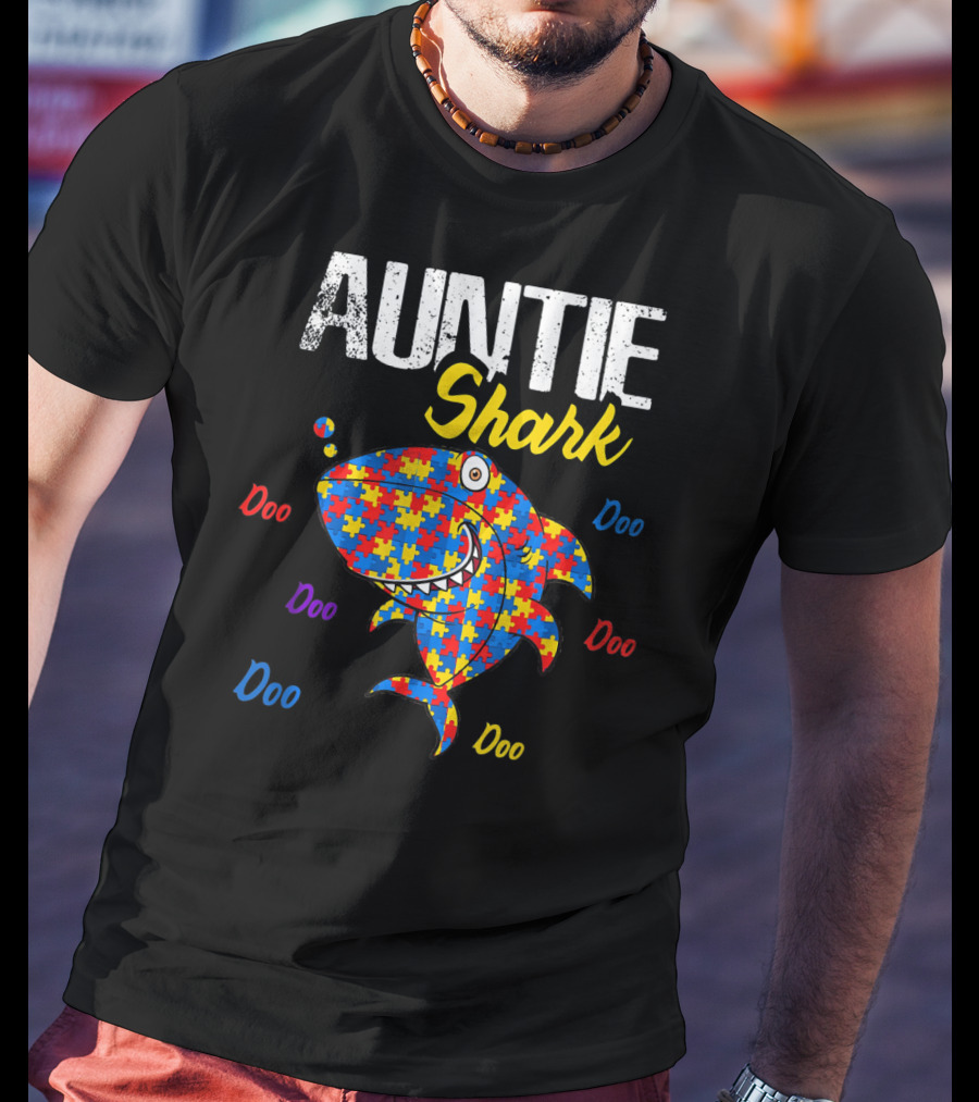 Auntie Shark Autism Awareness Doo Doo Puzzle T-Shirt