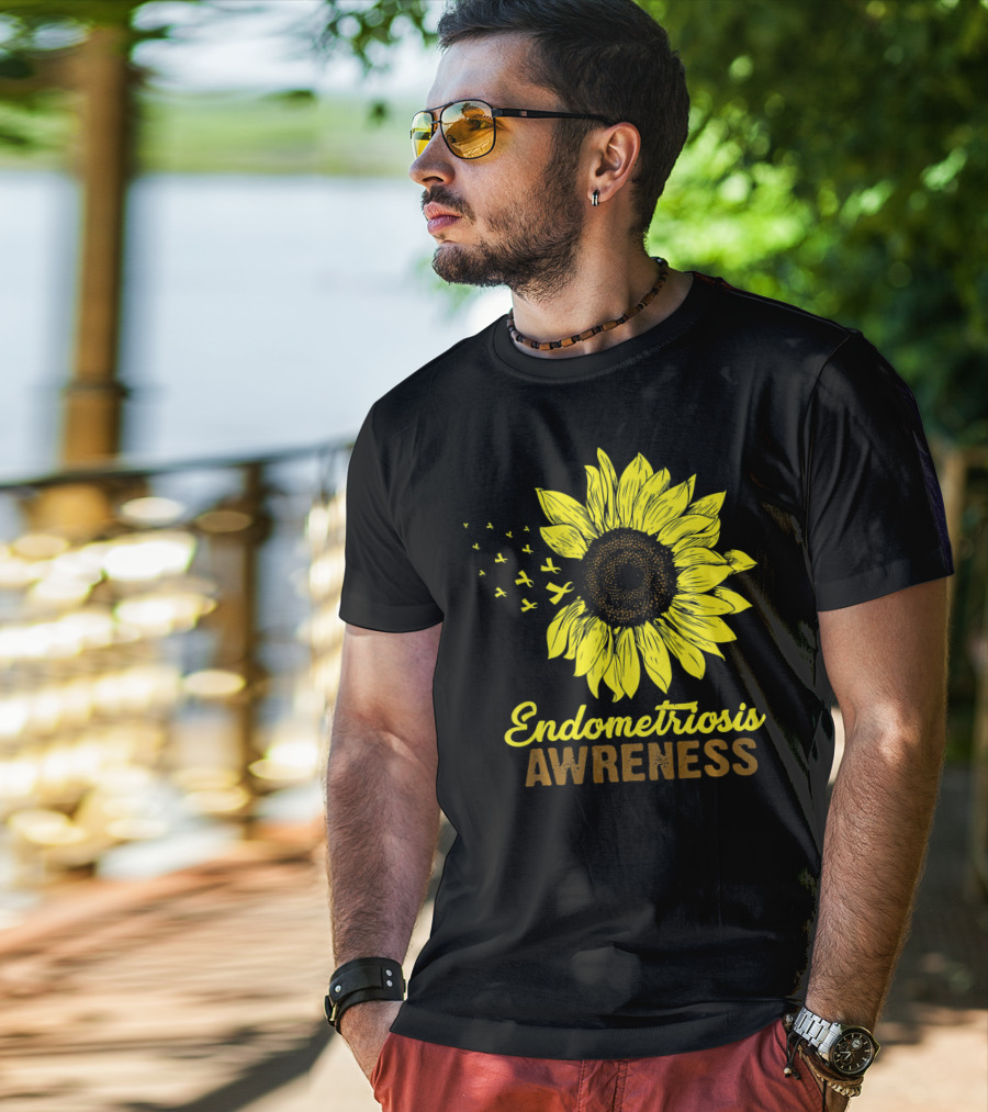 Endometriosis Awareness Yellow Ribbon Sunflower T-Shirt