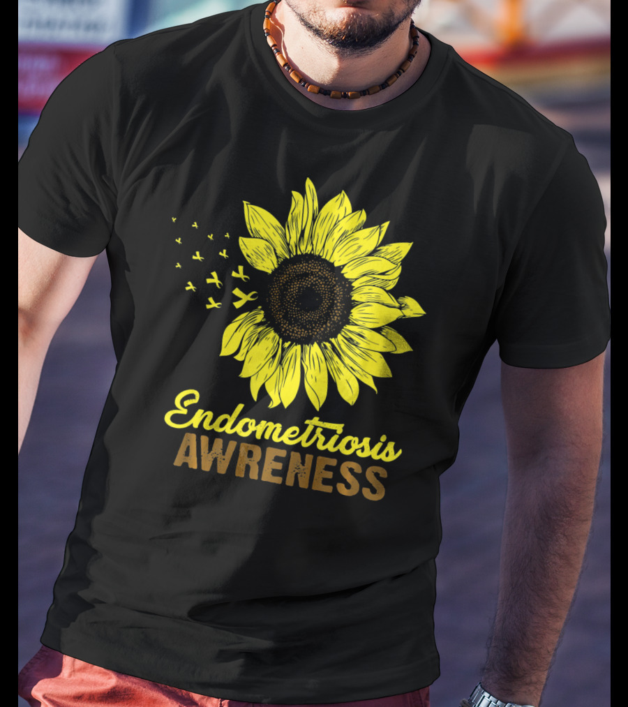Endometriosis Awareness Yellow Ribbon Sunflower T-Shirt