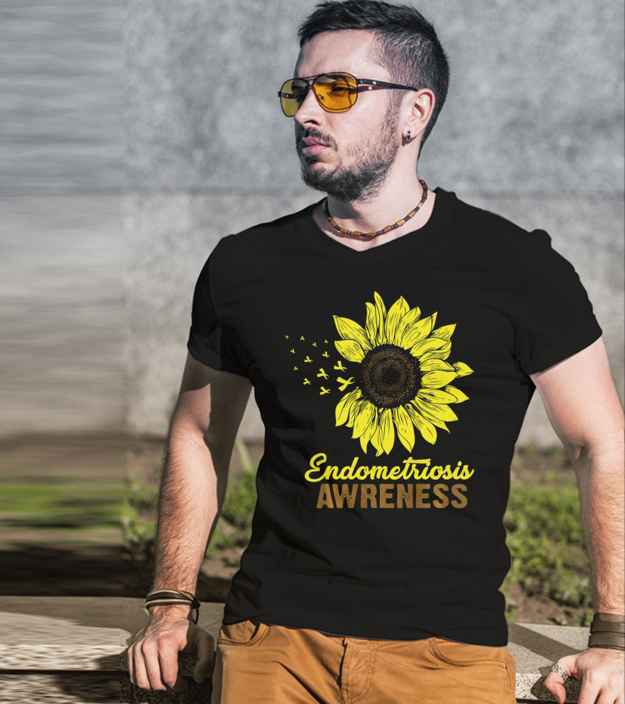 Endometriosis Awareness Yellow Ribbon Sunflower T-Shirt