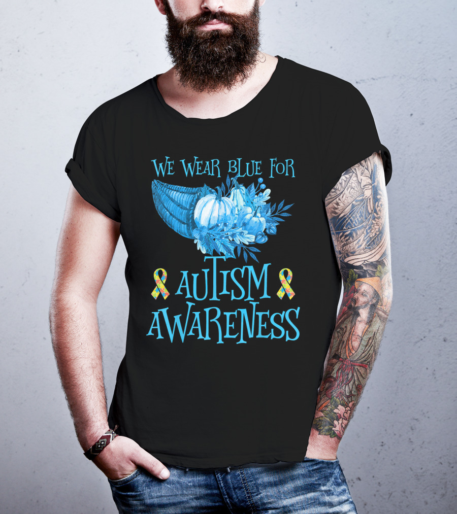We Wear Blue For Autism Awareness Cornucopia And Ribbons T-Shirt