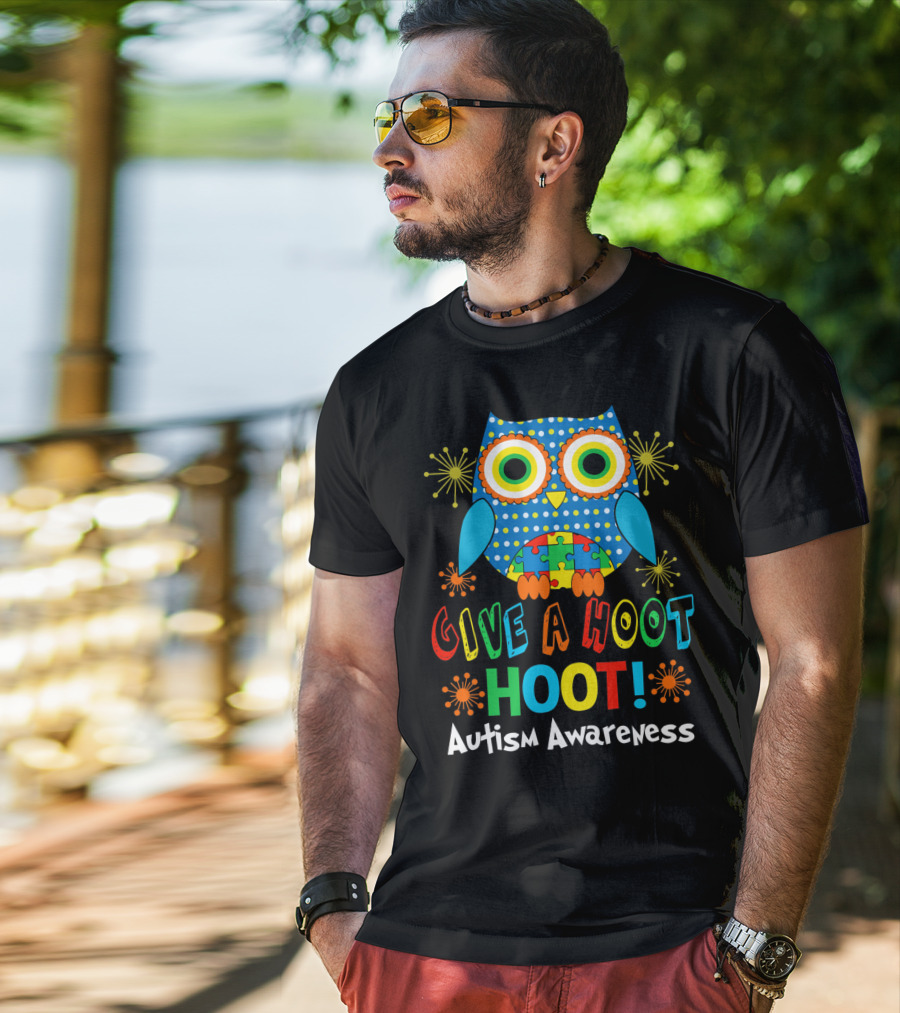 Give A Hoot Hoot Autism Awareness Owl Puzzle T-Shirt