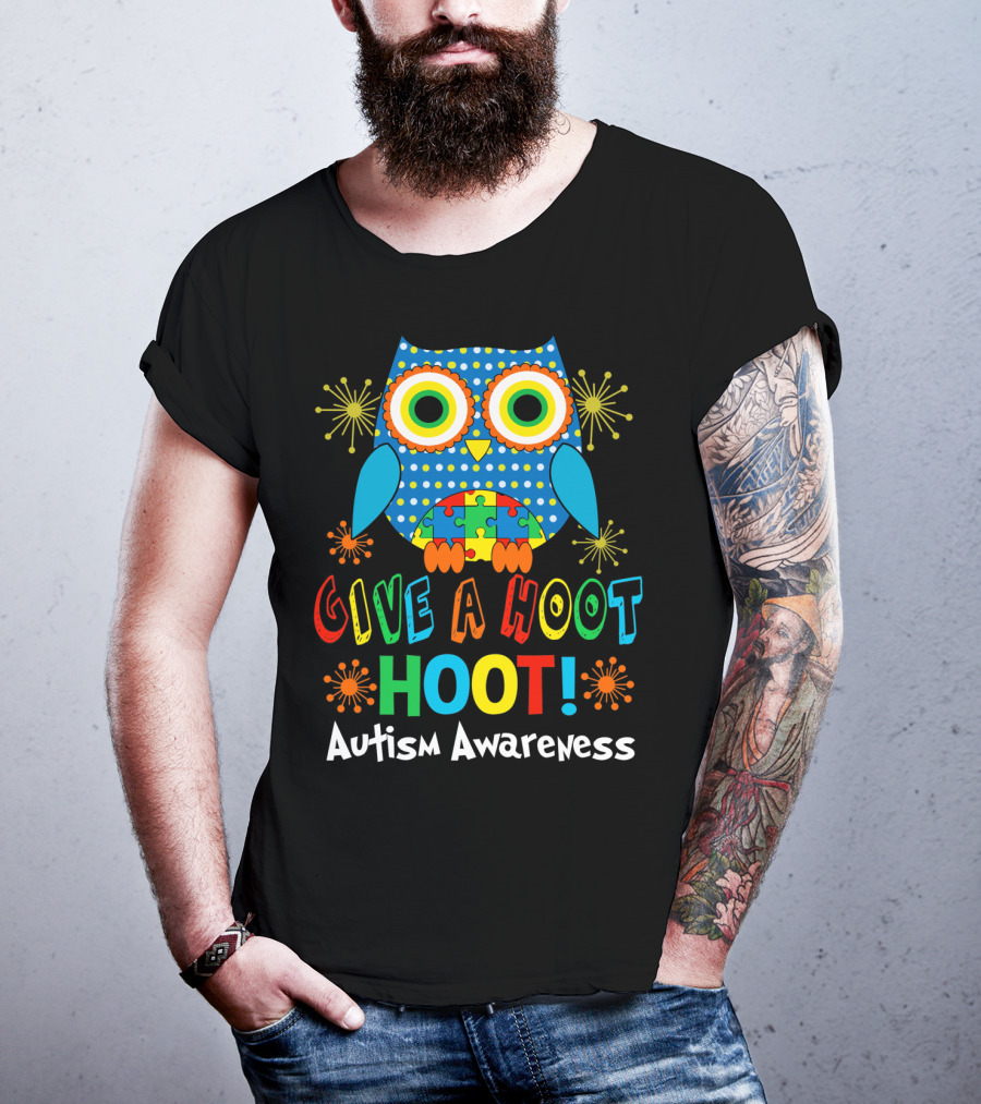 Give A Hoot Hoot Autism Awareness Owl Puzzle T-Shirt