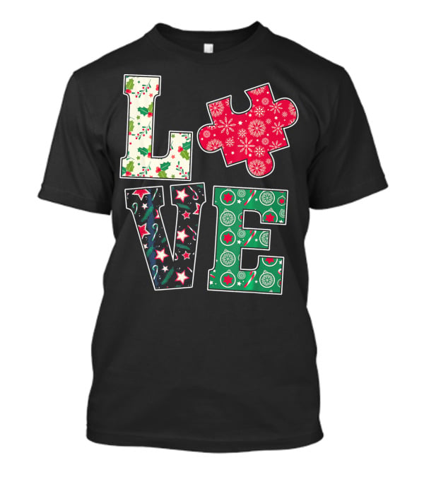 LOVE Puzzle Christmas Autism Awareness Holiday T-Shirt