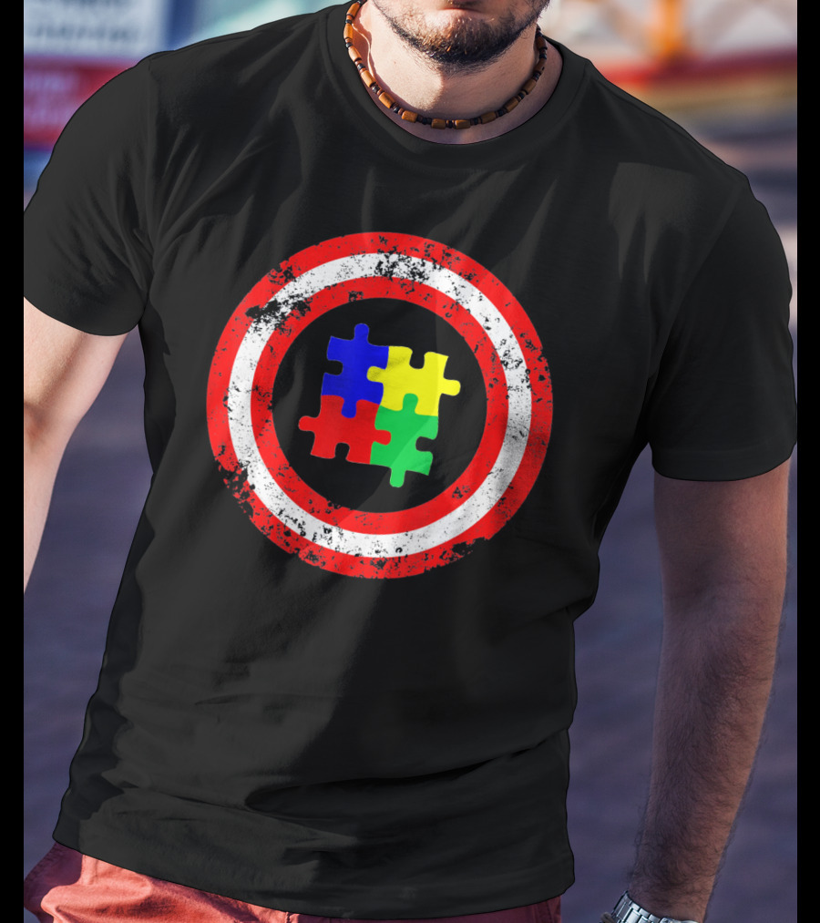 Captain Autism Awareness Shield Puzzle T-Shirt