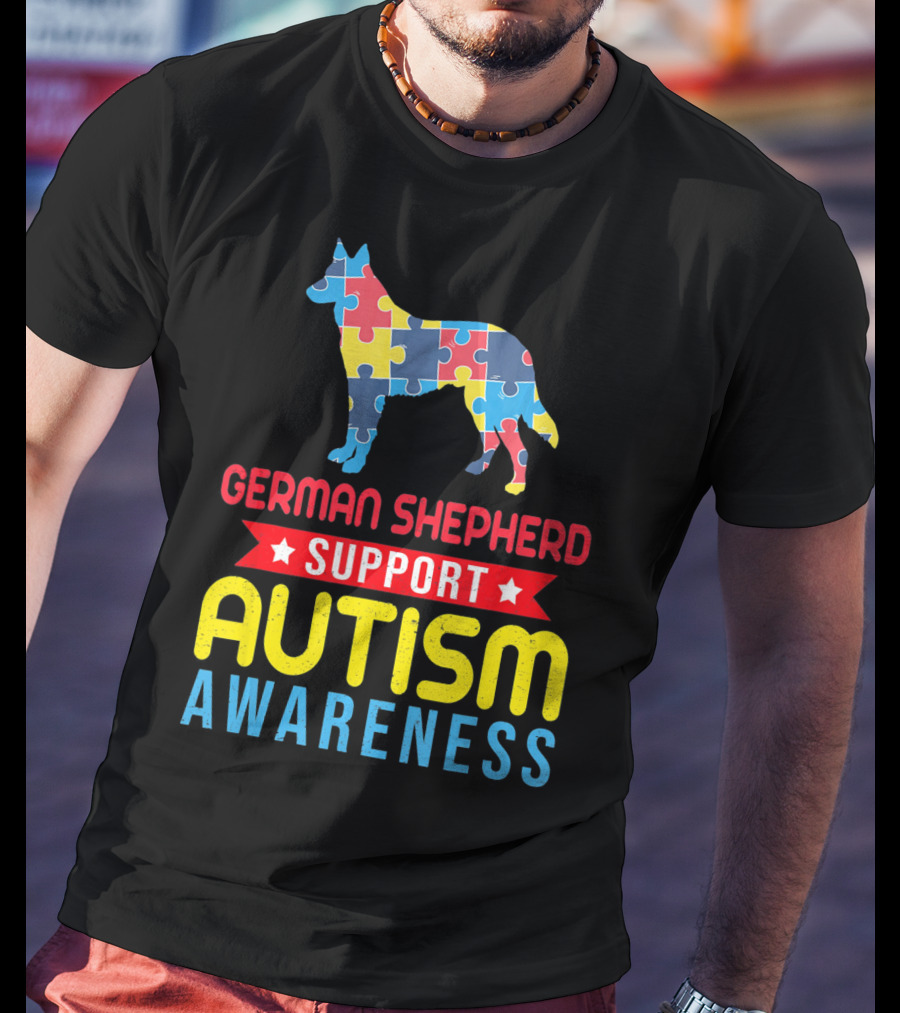 German Shepherd Puzzle Support Autism Awareness T-Shirt