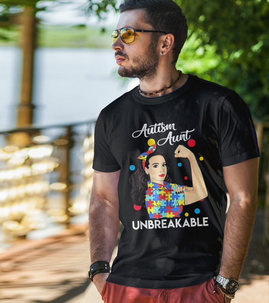 Autism Aunt Unbreakable Puzzle Pattern Awareness T-Shirt
