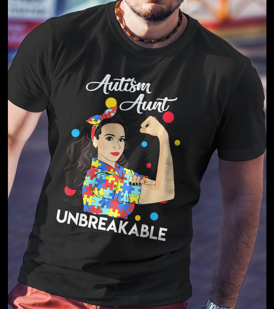 Autism Aunt Unbreakable Puzzle Pattern Awareness T-Shirt