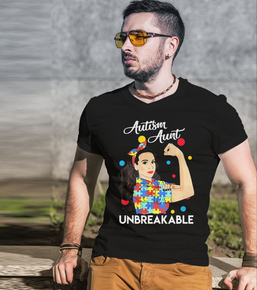 Autism Aunt Unbreakable Puzzle Pattern Awareness T-Shirt