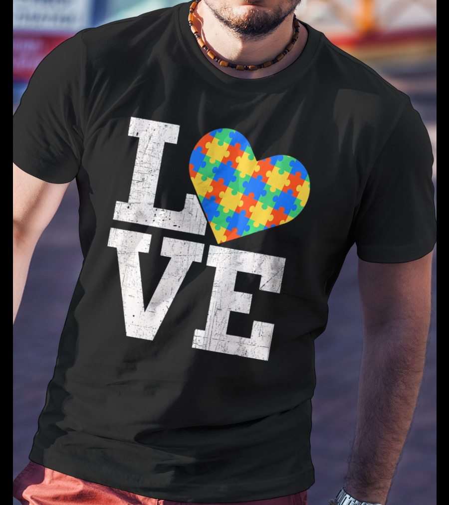 Love Someone With Autism Autism Awareness Puzzle Heart T-Shirt