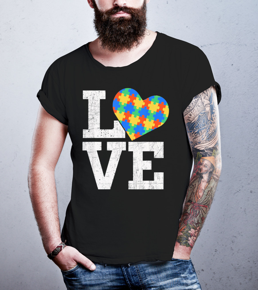 Love Someone With Autism Autism Awareness Puzzle Heart T-Shirt