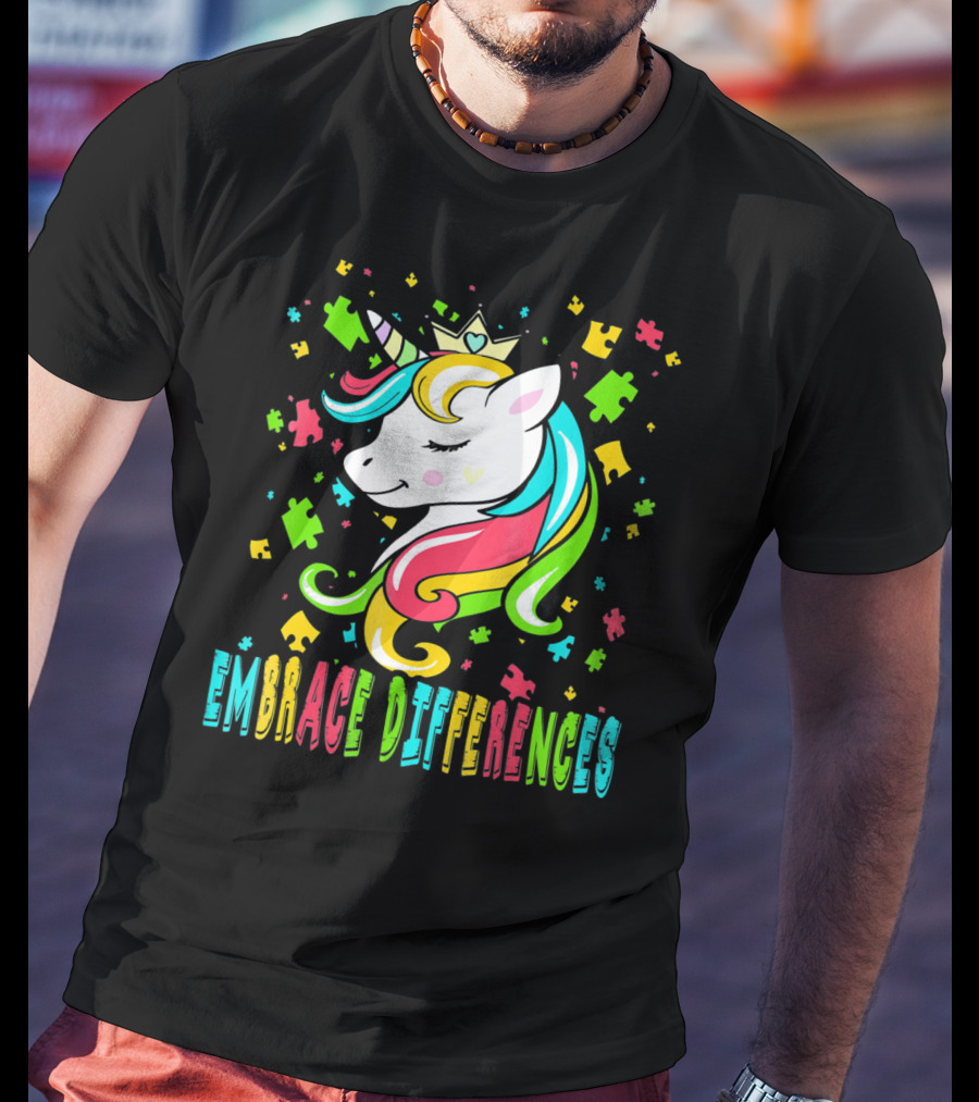 Embrace Differences Autism Awareness Unicorn T-Shirt
