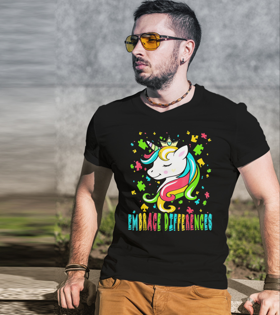 Embrace Differences Autism Awareness Unicorn T-Shirt