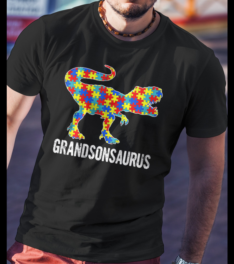 Grandsonsaurus Autism Puzzle Dinosaur Strong T-Shirt