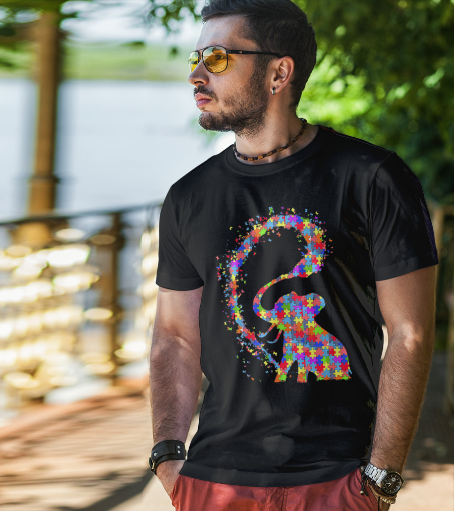 Elephant Puzzle Piece Autism Awareness Symbol Celebrating Neurodiversity T-Shirt
