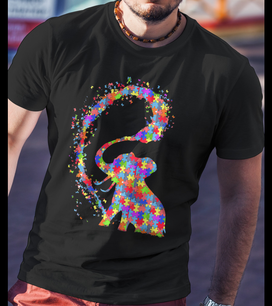 Elephant Puzzle Piece Autism Awareness Symbol Celebrating Neurodiversity T-Shirt