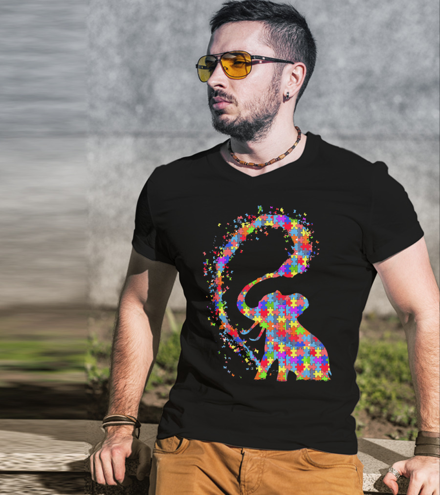 Elephant Puzzle Piece Autism Awareness Symbol Celebrating Neurodiversity T-Shirt